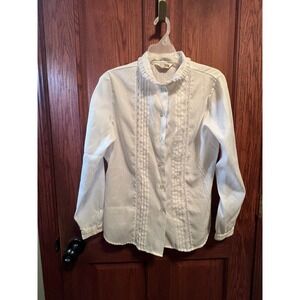 VTG Sears The Fashion Place White Lace Pintuck Blouse Long Sleeve Victorian M/L